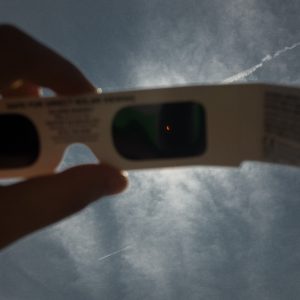 A view through eclipse glasses.